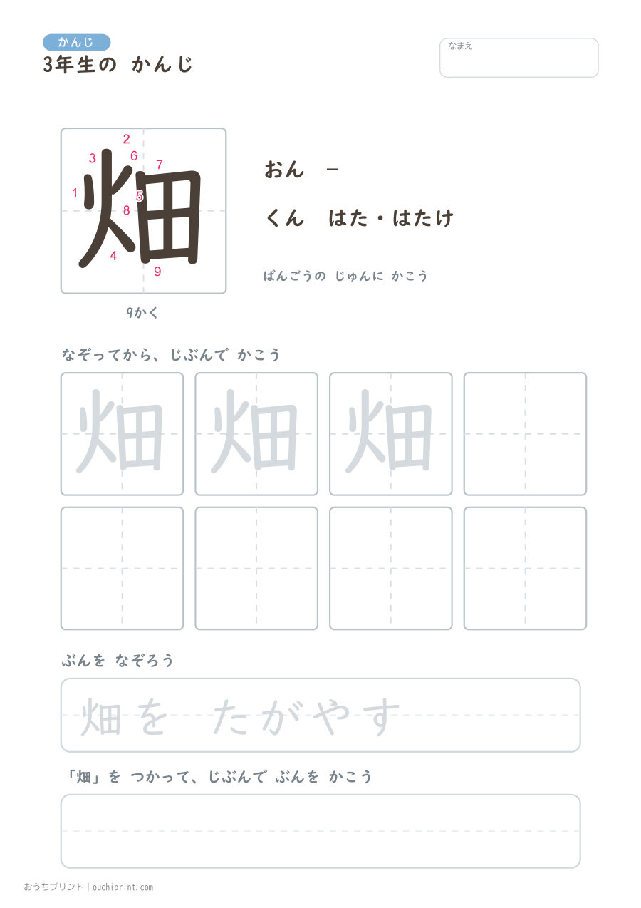 3年生の かんじ 200字(書き順ばんごうつき・ふつう版) 95ページめ