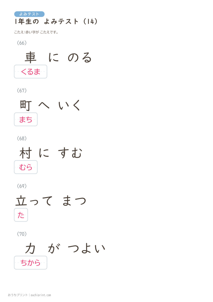 1年生の よみテスト（160問） 46ページめ
