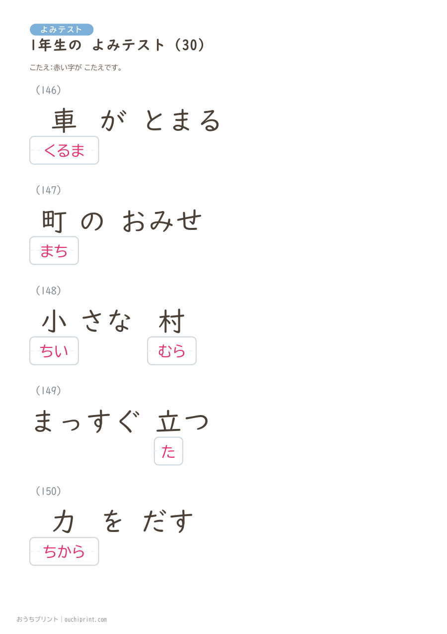1年生の よみテスト（160問） 62ページめ