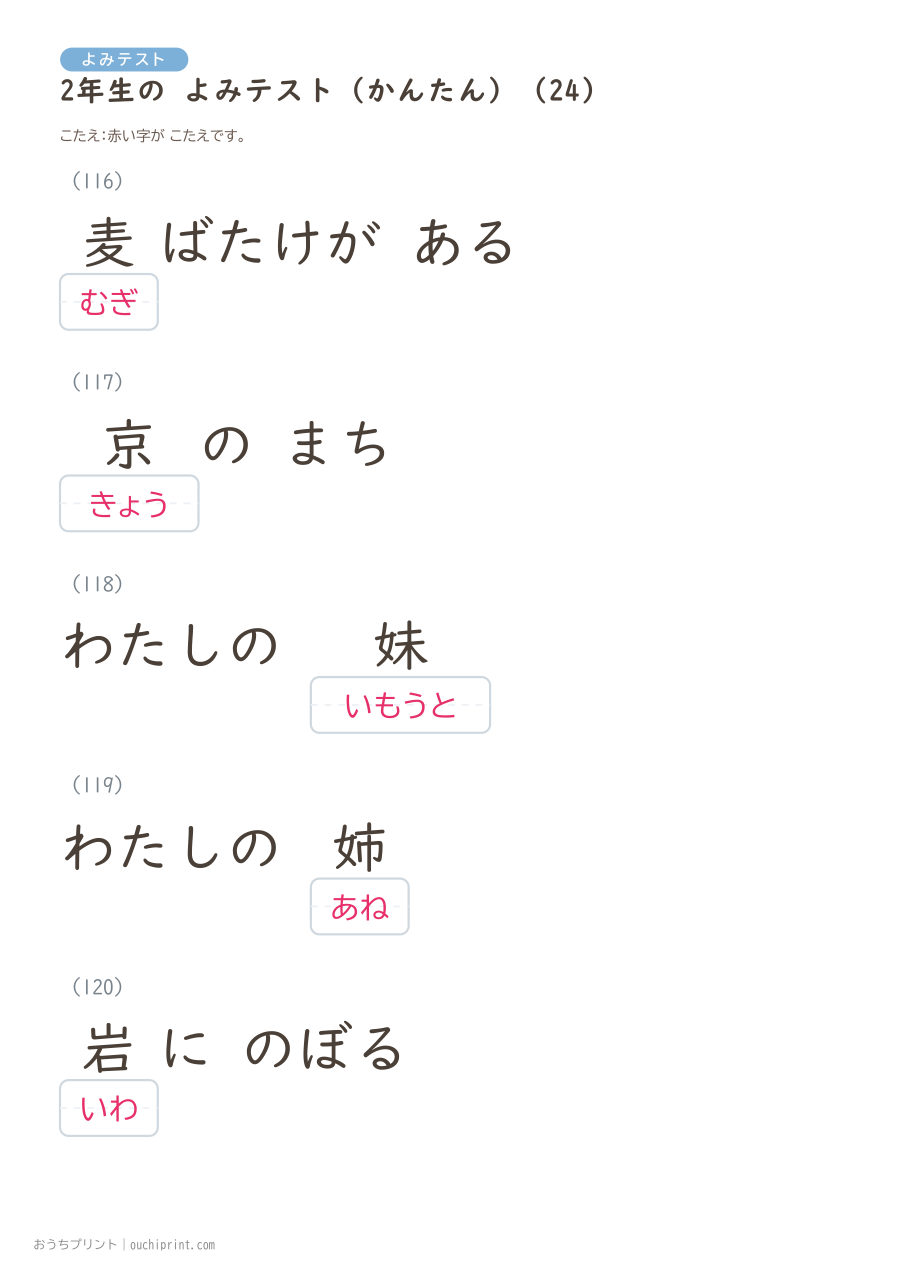 2年生の よみテスト かんたん(146問) 54ページめ
