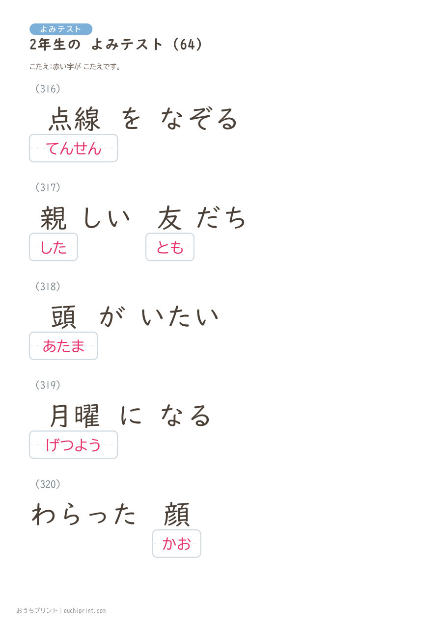 2年生の よみテスト（320問） 128ページめ