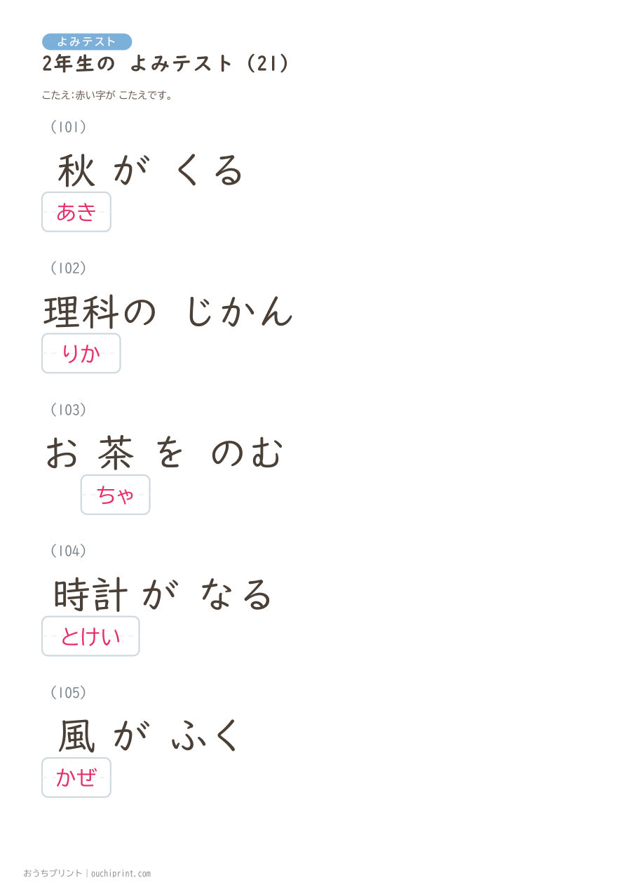 2年生の よみテスト(320問) 85ページめ