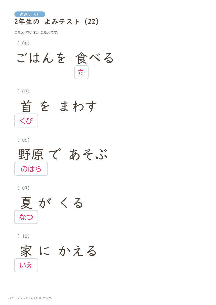 2年生の よみテスト(320問) 86ページめ