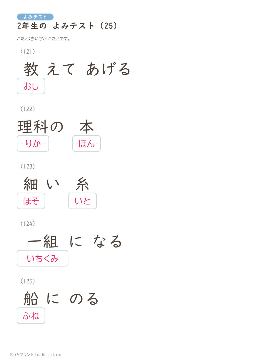 2年生の よみテスト(320問) 89ページめ