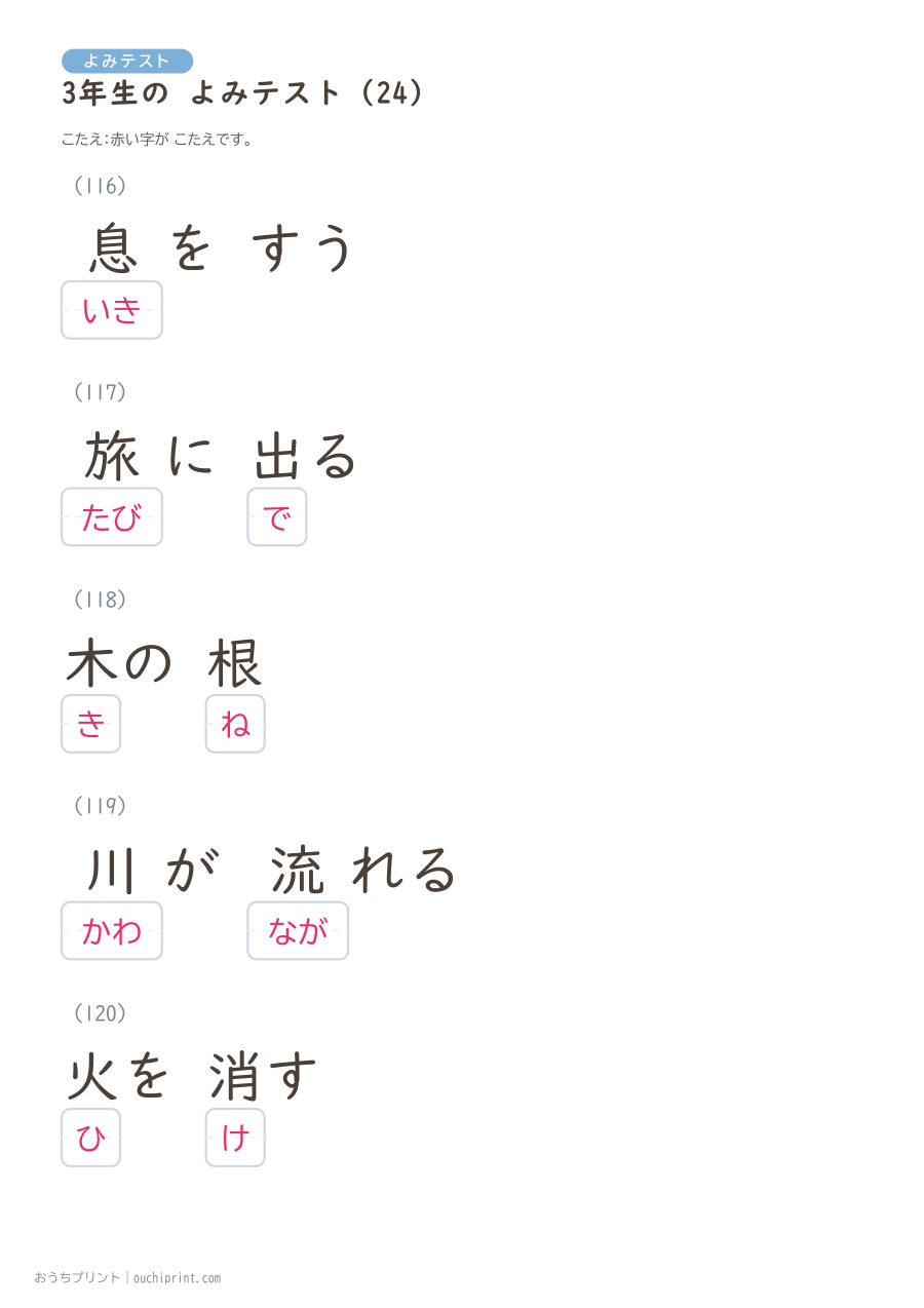3年生の よみテスト（400問） 104ページめ