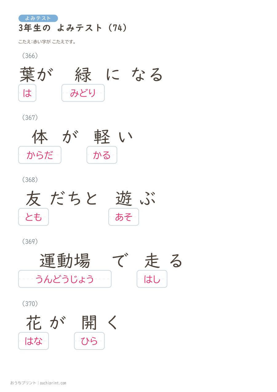 3年生の よみテスト（400問） 154ページめ