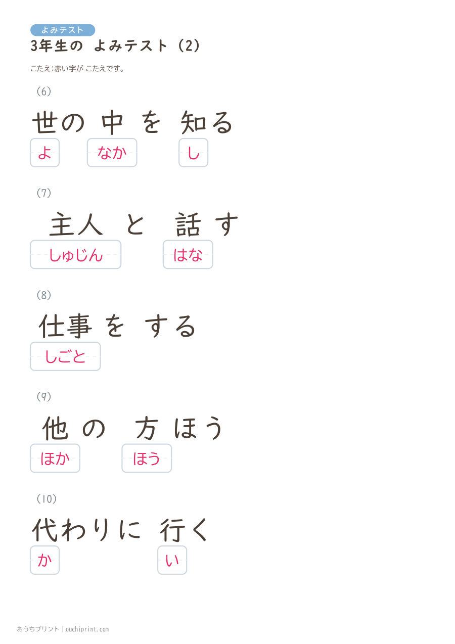 3年生の よみテスト(400問) 82ページめ