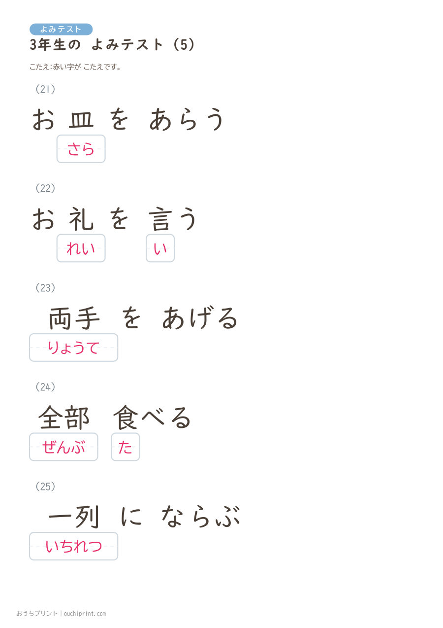 3年生の よみテスト（400問） 85ページめ
