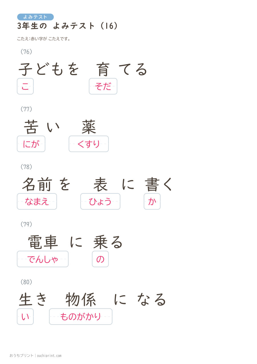 3年生の よみテスト(400問) 96ページめ
