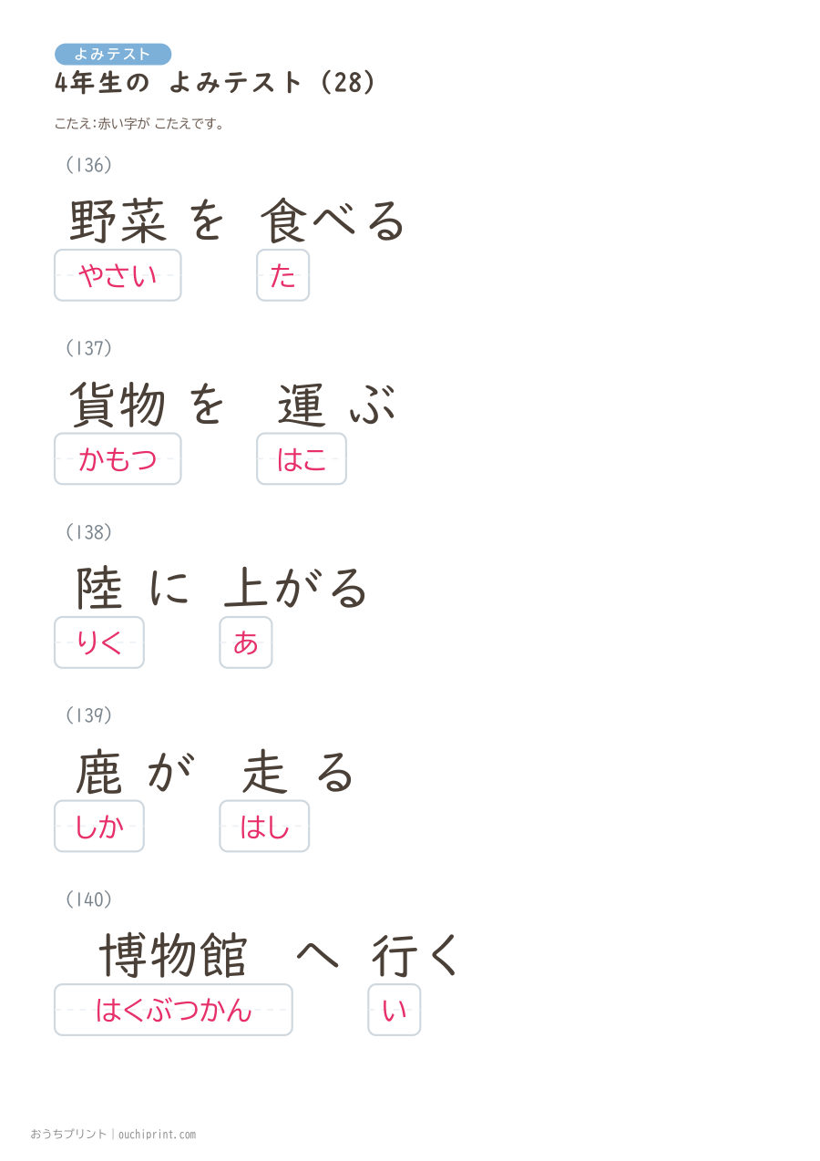 4年生の よみテスト（404問） 109ページめ