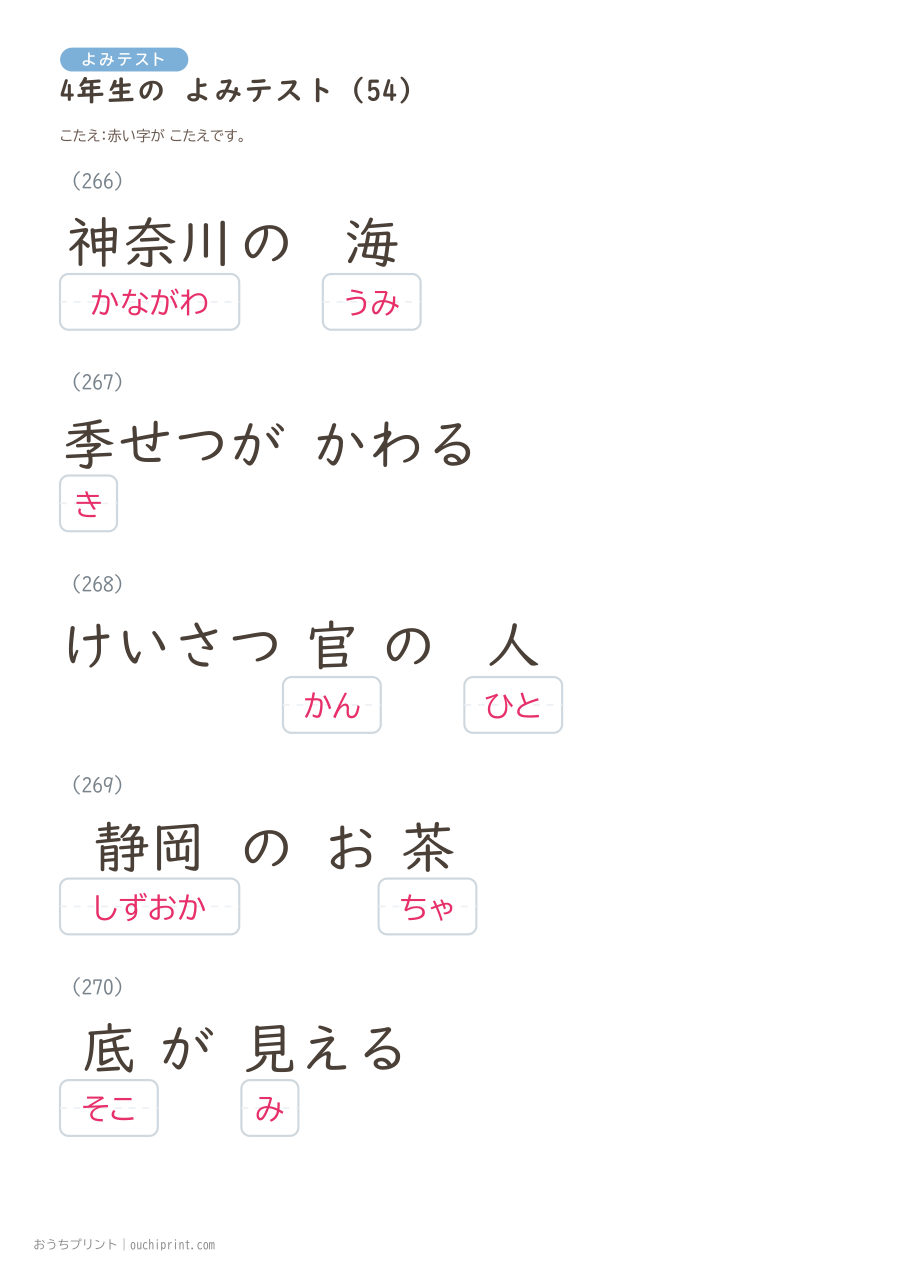 4年生の よみテスト（404問） 135ページめ