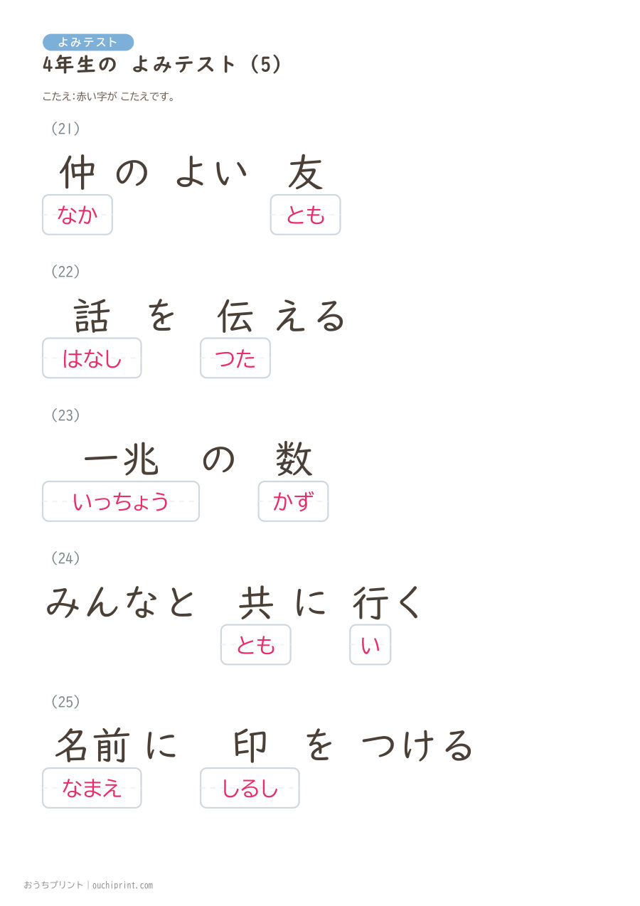 4年生の よみテスト（404問） 86ページめ