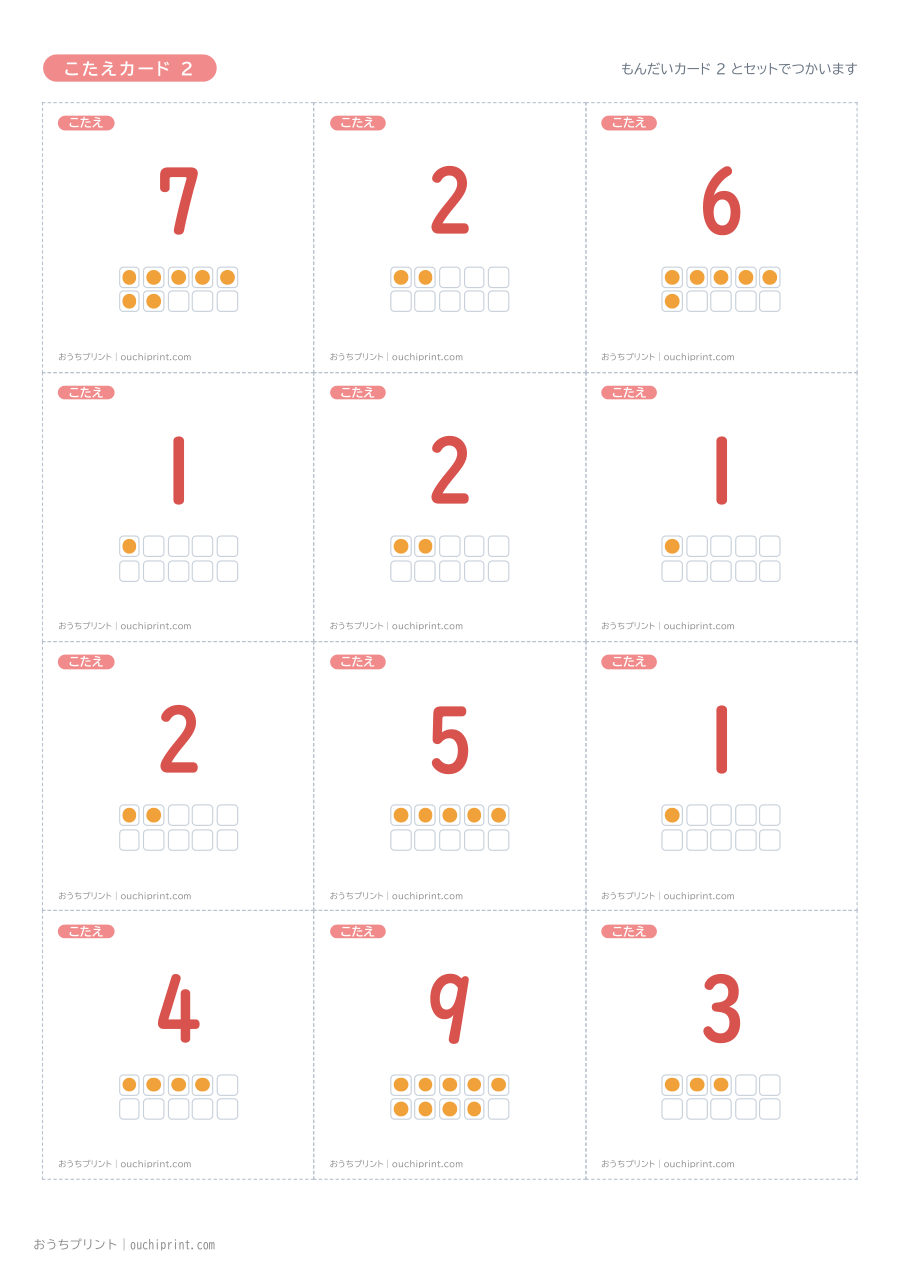 10までの ひきざんカード（全45組） 4ページめ