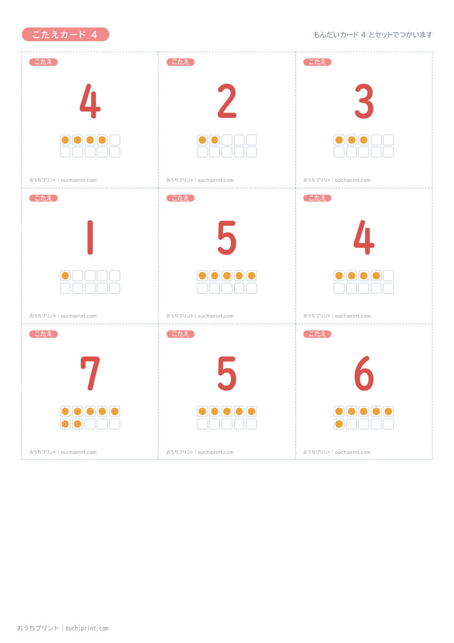 10までの ひきざんカード（全45組） 8ページめ
