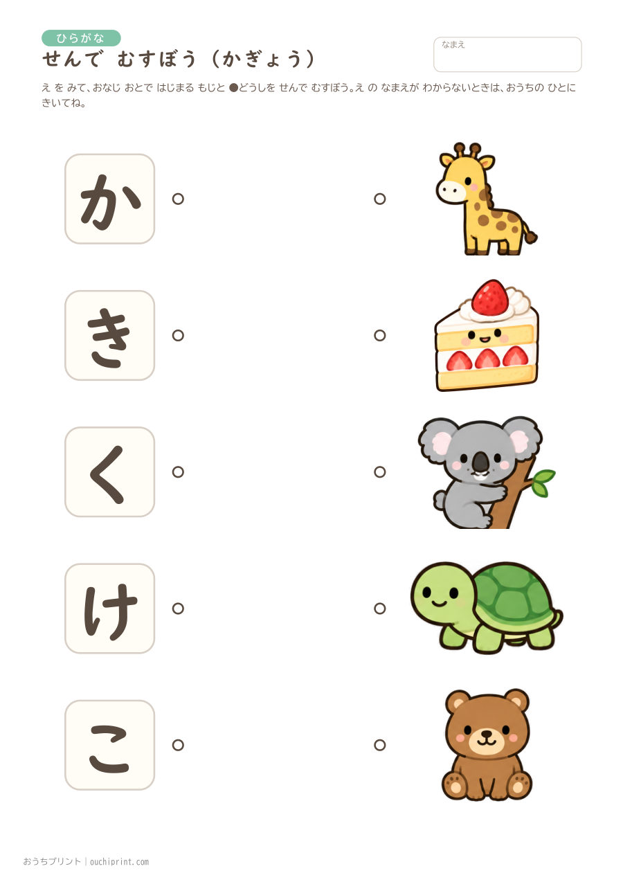 せんで むすぼう（あたまの おと）あぎょう〜らぎょう 2ページめ