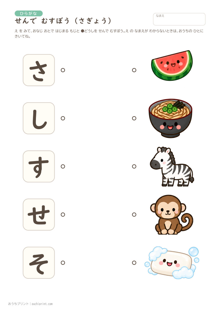 せんで むすぼう（あたまの おと）あぎょう〜らぎょう 3ページめ