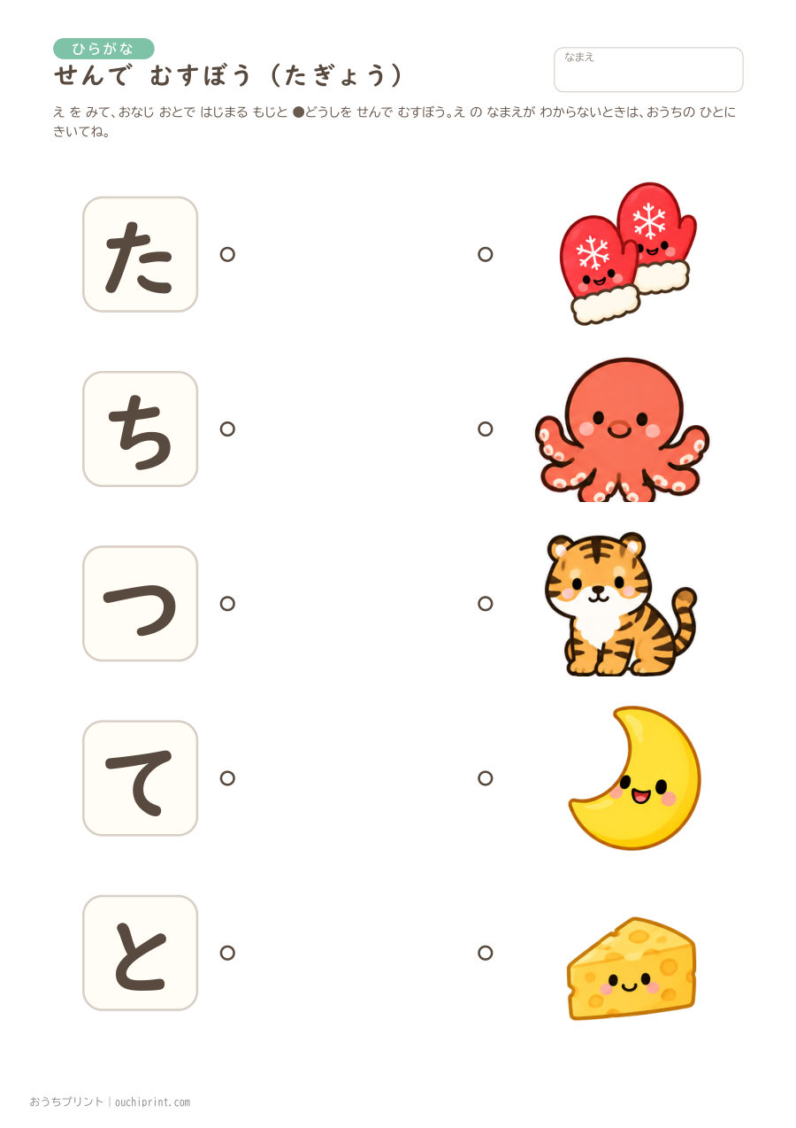せんで むすぼう（あたまの おと）あぎょう〜らぎょう 4ページめ