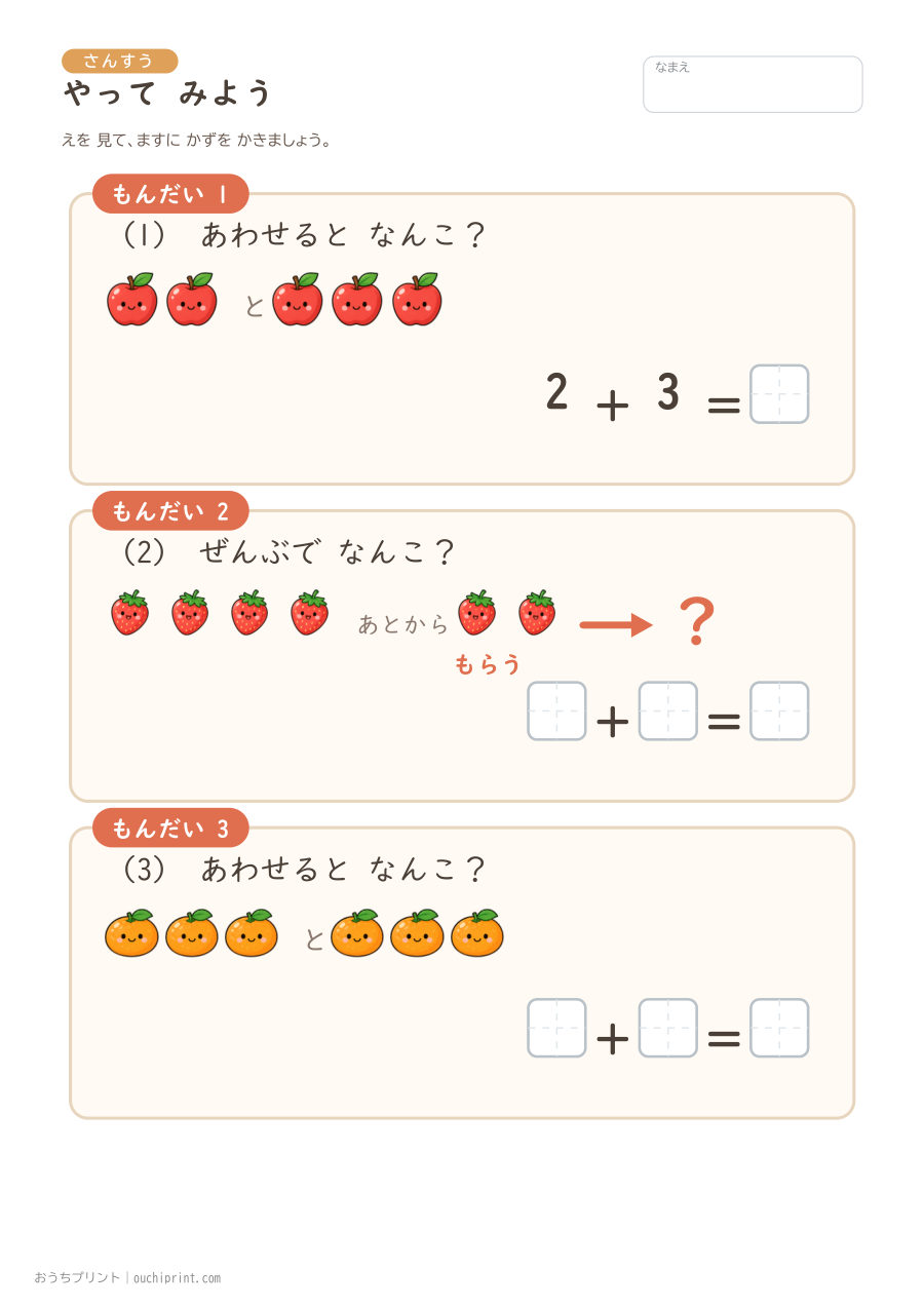 たしざんって なに？（しくみの せつめい） 3ページめ